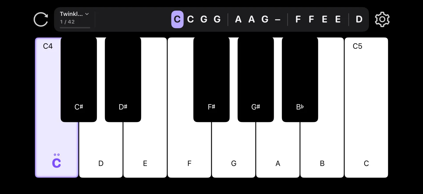 The score line above the keys in letters