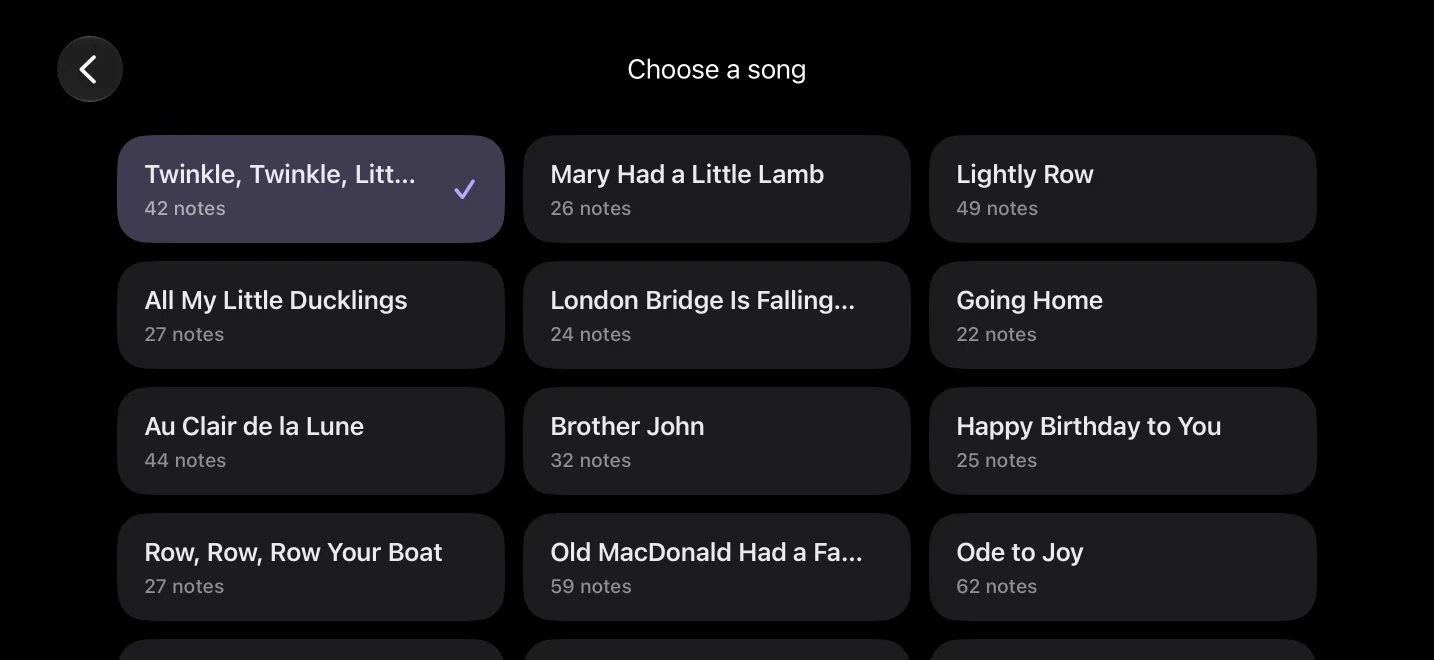 Choose a song: 30 songs, easiest first