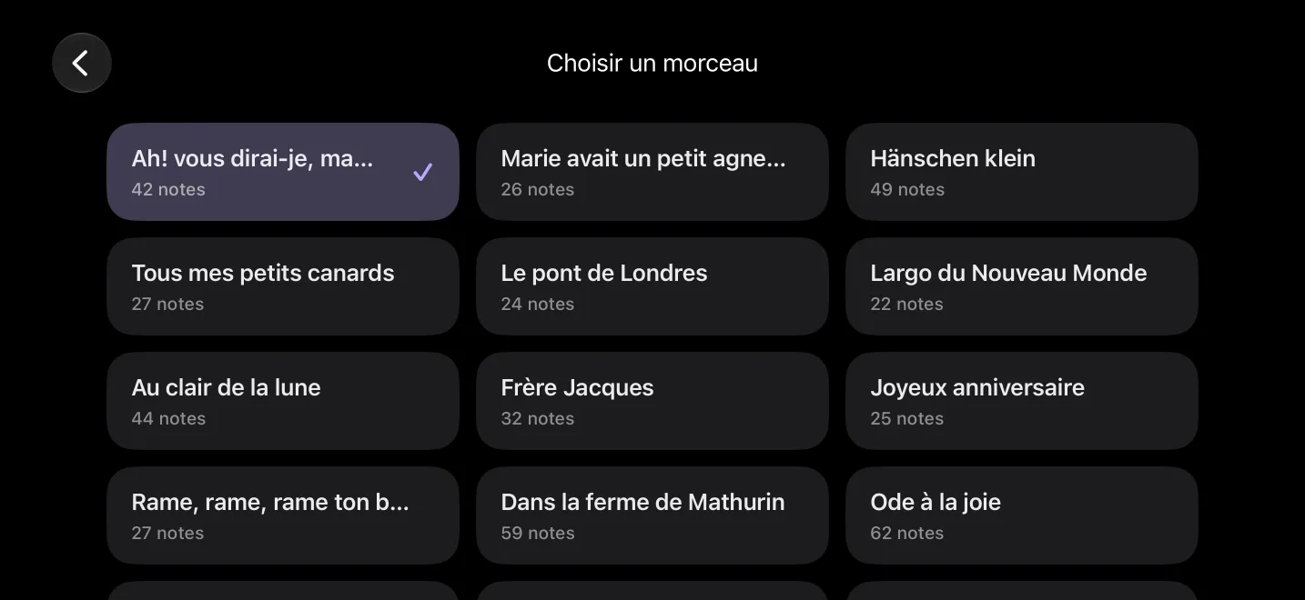 Choisir un morceau : 30 morceaux, les plus faciles d'abord